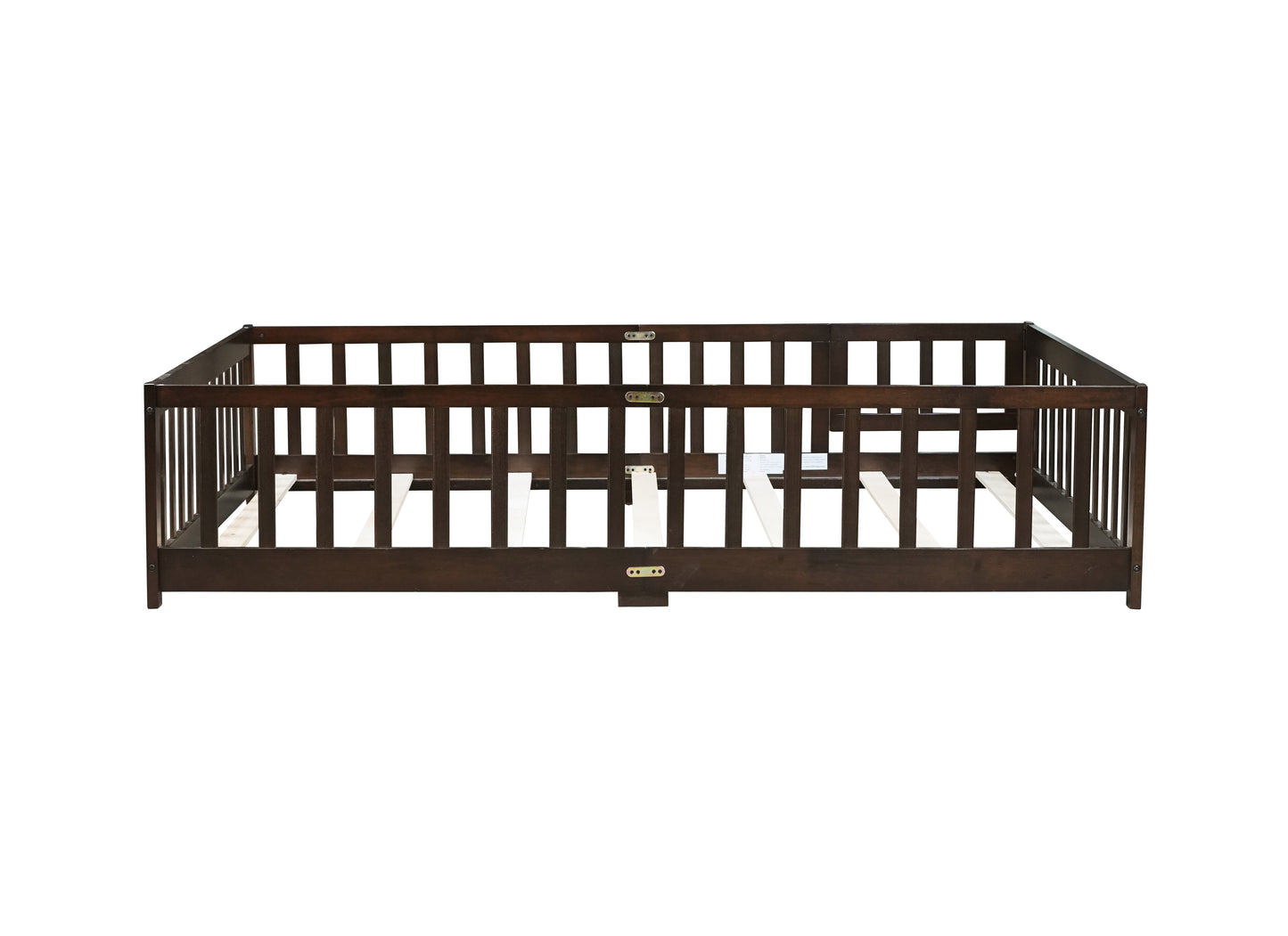 Full Size Floor Bed with Fence and Door,Rubber Wood Floor Bed with Safety Guardrails,Espresso (Old Sku W504P286381) image 3