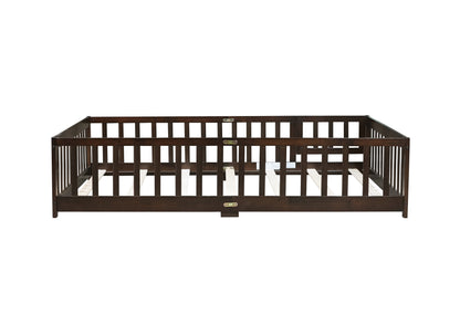 Full Size Floor Bed with Fence and Door,Rubber Wood Floor Bed with Safety Guardrails,Espresso (Old Sku W504P286381) image 3