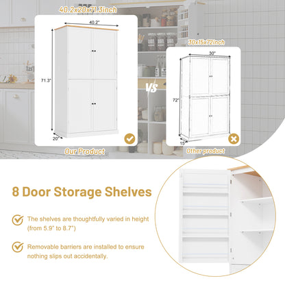 [Assembly Video Provided]TOPMAX 40.2x20x71.3inch High Freestanding Kitchen Pantry Large Cupboard Storage Cabinet with 2 Drawers, 2 Adjustable Shelves, 8 Door Shelves for Kitchen, Dining Room,White image 5