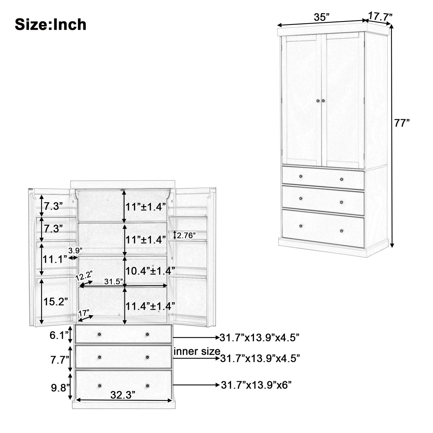 [Assembly Video Provided]TOPMAX 77inch Farmhouse Kitchen Pantry, Freestanding Tall Cupboard Storage Cabinet with 3 Adjustable Shelves, 8 Door Shelves, 3 Drawers for Kitchen, Dining Room, Blue image 7