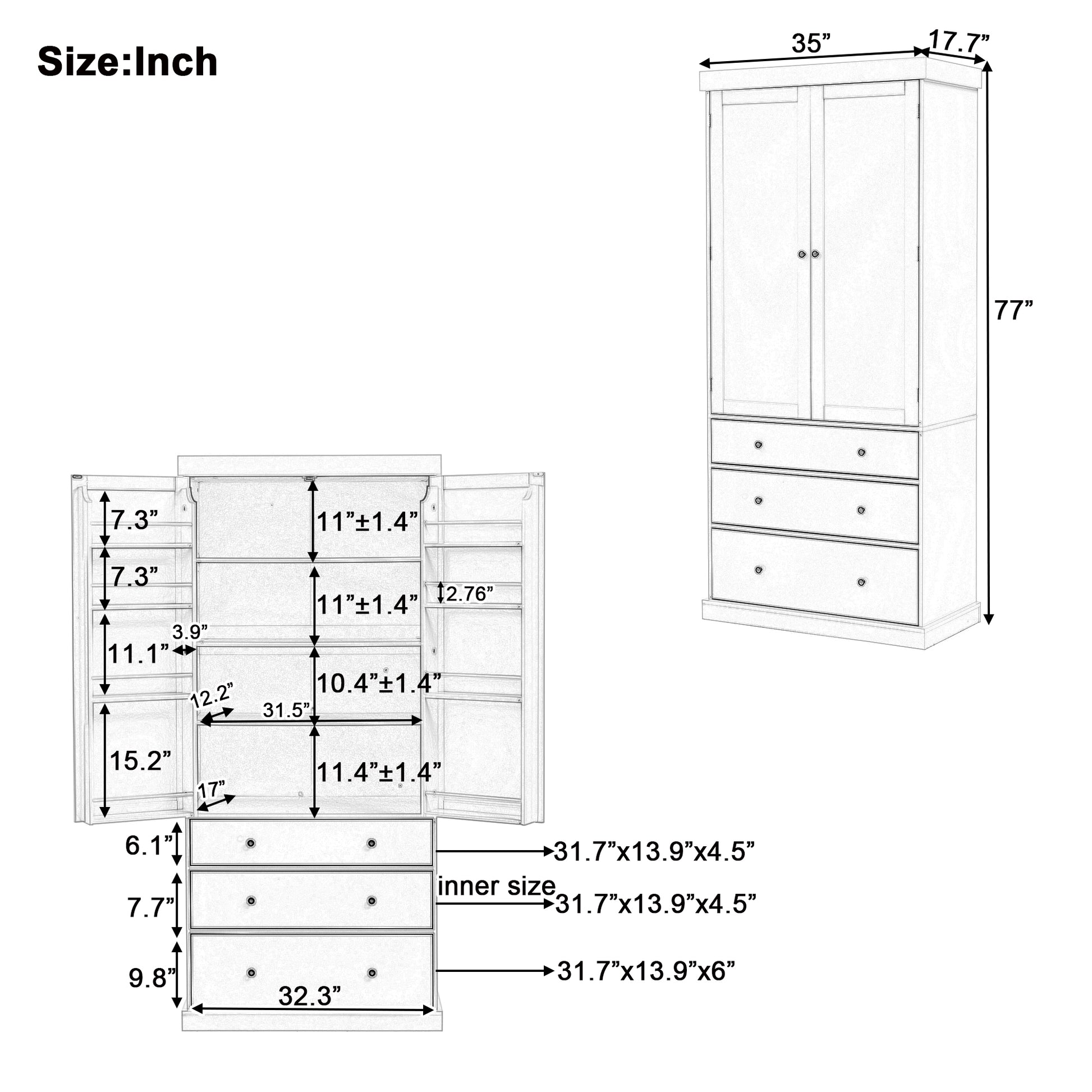 [Assembly Video Provided]TOPMAX 77inch Farmhouse Kitchen Pantry, Freestanding Tall Cupboard Storage Cabinet with 3 Adjustable Shelves, 8 Door Shelves, 3 Drawers for Kitchen, Dining Room, Blue image 7