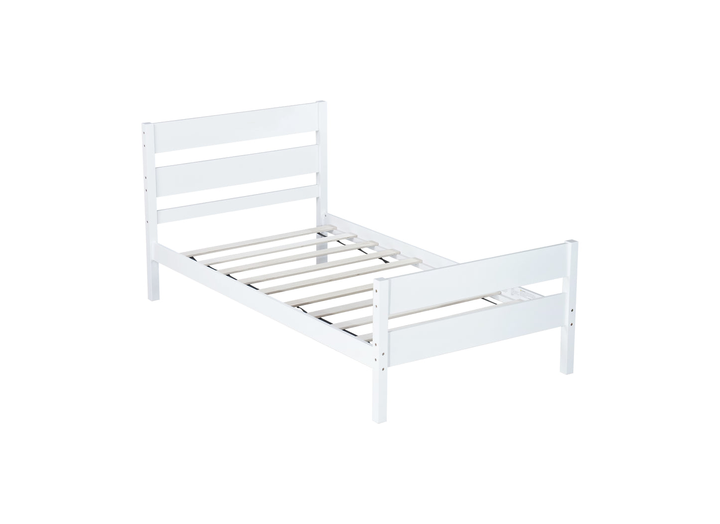 Twin Bed with Headboard and Footboard,Rubber Wood Bed,White image 2