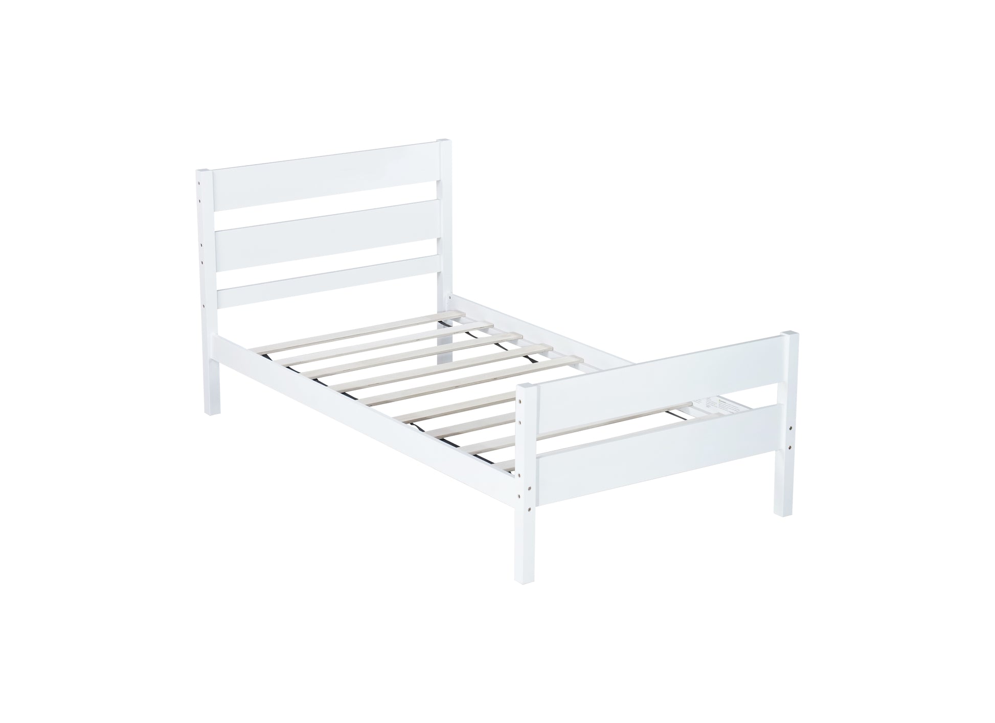 Twin Bed with Headboard and Footboard,Rubber Wood Bed,White image 2
