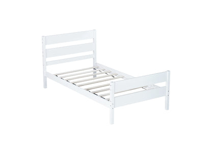 Twin Bed with Headboard and Footboard,Rubber Wood Bed,White image 2