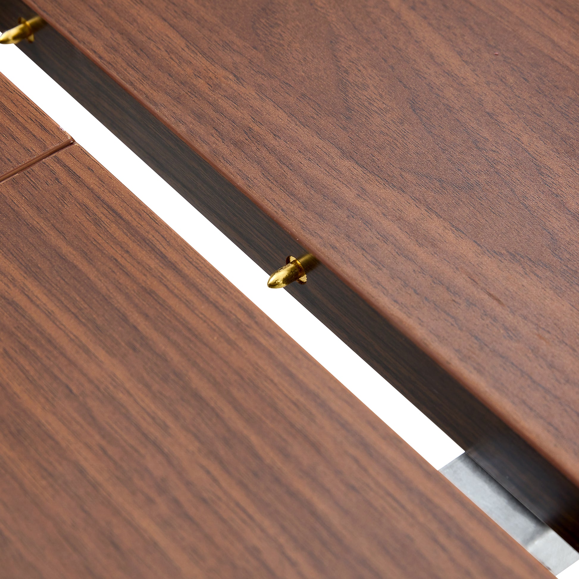 With a clever retractable mechanism, the Walnut Grain MDF table top and black metal legs and has a smooth and delicate surface.The unique look creates the sleek silhouette of a modern home. image 8