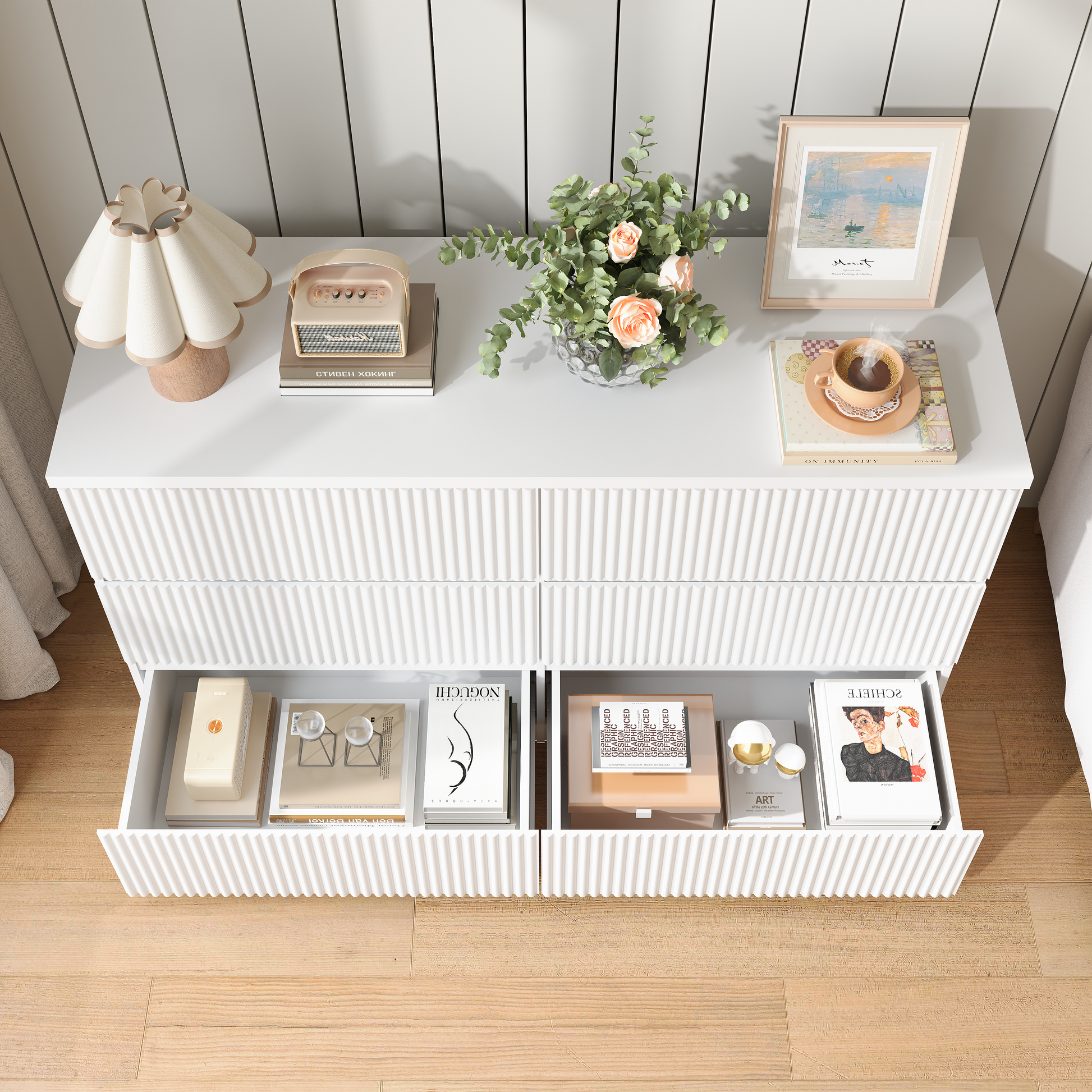 Modern White 6 Drawer Dresser, Wave Panel Drawer Fronts, Storage Cabinet, Versatile Chest of Drawers for Bedroom, Living Room - Sleek & Spacious Home Storage Solution image 11