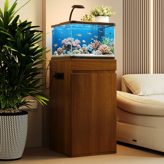 10-15 Gallon Fish Tank Stand with Storage Cabinet, Aquarium Stand with Power Outlets, 330LBS Capacity, Small Terrarium Stand Cabinet with Adjustable Shelves, Tank Stand for 16.9" L x 16.9" W Cube Terr image 1