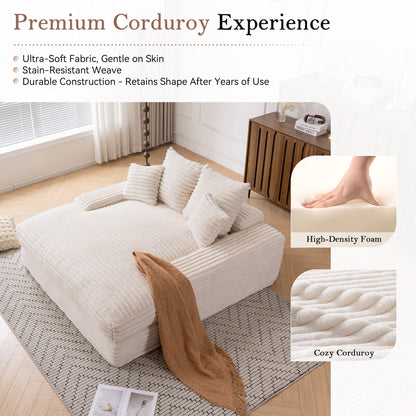 028-Oversized chaise Lounge chair, Upholstered Sleeper Sofa Bed with 4 Throw Pillows and Armrests, Corduroy Fabric Plush Lounge Chair Bed for Living Room, Apartment & Small Spaces, Beige image 5