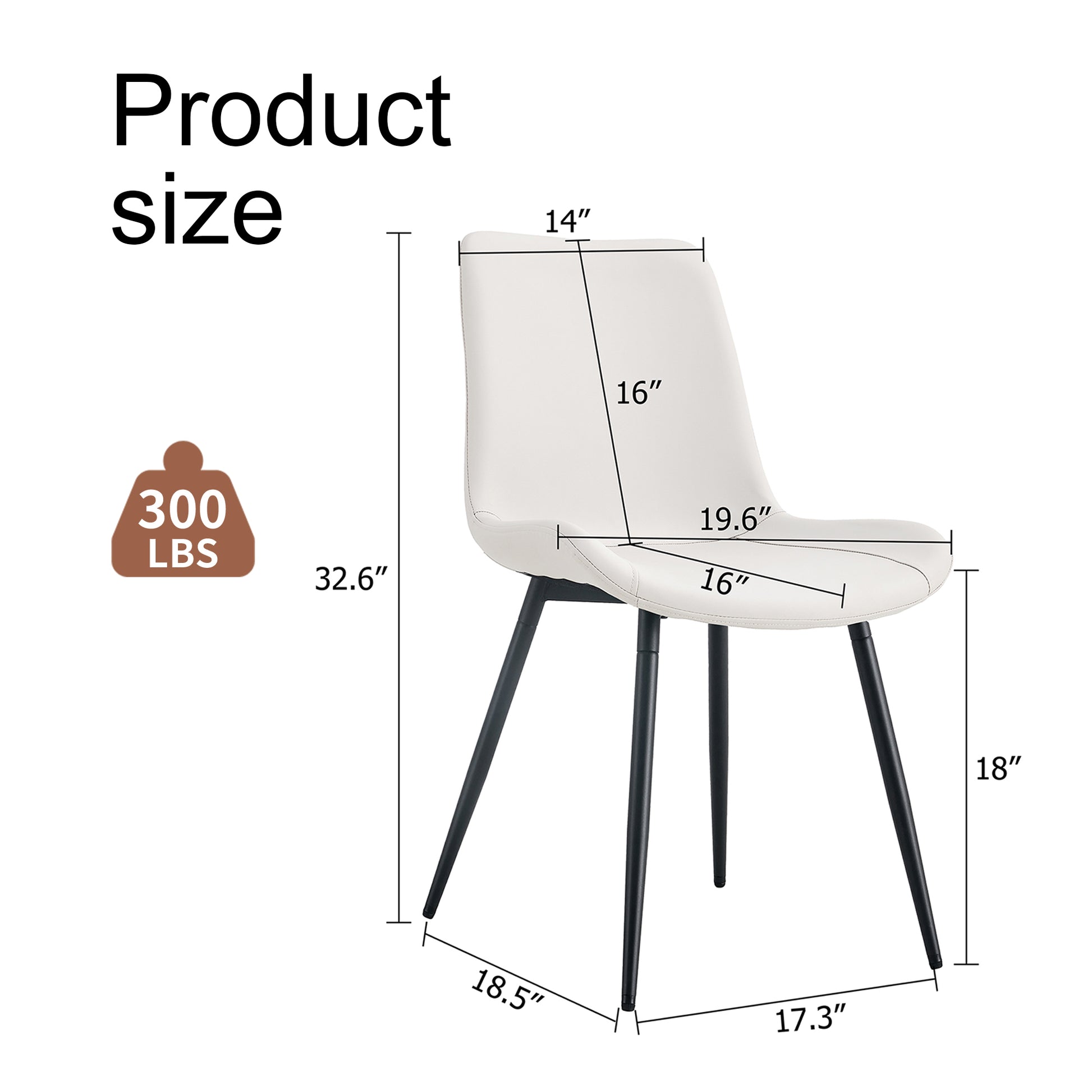 White artificial leather backrest cushion dining chair, black metal legs, curved widened cushion design for more comfort, suitable for restaurants, kitchens, bedrooms, offices.(6 chairs) 0502 image 2