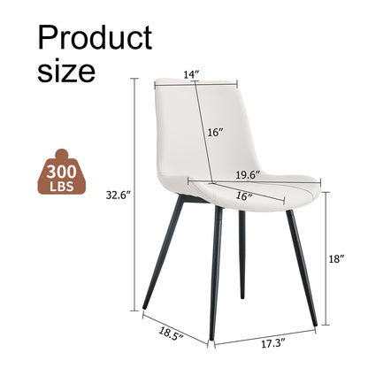 White artificial leather backrest cushion dining chair, black metal legs, curved widened cushion design for more comfort, suitable for restaurants, kitchens, bedrooms, offices.(6 chairs) 0502 image 2