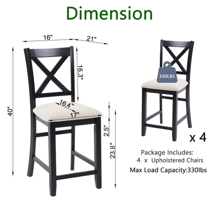 Dining Chairs Only, Wooden Counter Height Dining Chairs Set of 4, Kitchen Chair with Padded Seat, Upholstered Side Chair for Dining Room, Living Room, Kitchen, Black & Beige two tone image 8