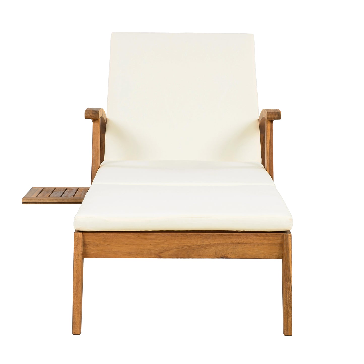 OUTDOOR RECLINER SIDE TABLE SET - COMES WITH 2 INCH CUSHION AND ADJUSTABLE BACKREST CHAISE LOUNGE WITH WHEEL & FOLDABLE AND ADJUSTABLE ACACIA WOOD SIDE TABLE FOR POOLSIDE PORCH image 12