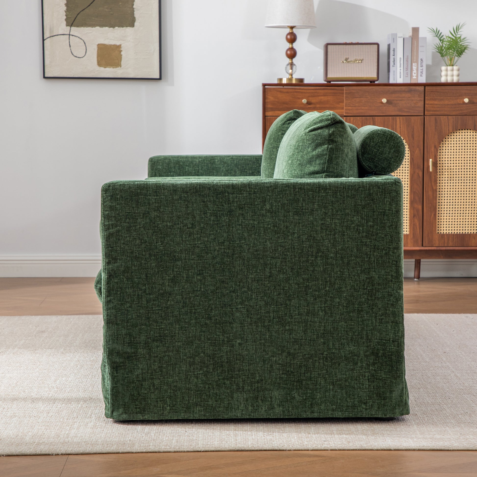 82.68" Wide Extra-large Double-seater Sofa, Chenille Upholstered, With Two Armrest Pillows And Two Backrest Pillows, Suitable For Bedrooms, Living Rooms, And Window Seating.Green image 4