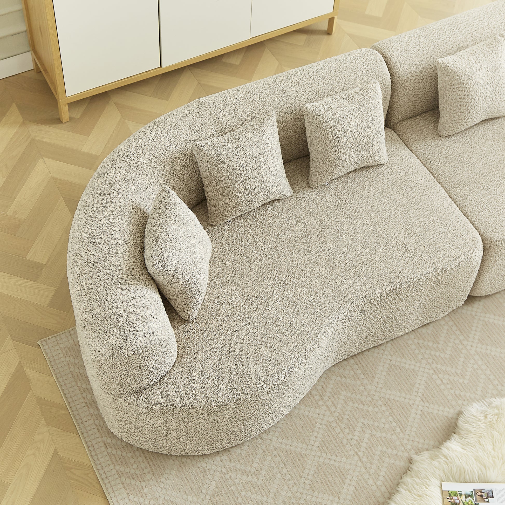 Curved Sectional Sofa, 111.5-inch Oversized Modern Bone-Free Cloud Sofa with 6 Pillows Luxury Chenille Four-Seater Memory Foam Sofa with Deep Seat Design, Light khaki W3505P355582 image 10