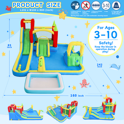 11 in1 Inflatable Slide Water Park Dry and Wet Slides Large Pool Water Gun Trampoline Climbing Wall Basketball Hoop and Ring Toss Game Outdoor Indoor Backyard Party Bounce Castle for Kids image 2