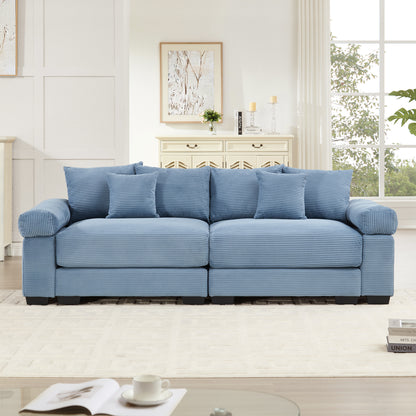 92" Oversized Cloud Modular Sectional Couch,Corduroy Fabric Extra-Wide Armrests Throw Pillows Ergonomic Design High Resilience Cushion Easy Assembly,For Living Rooms Bedrooms, Blue image 3