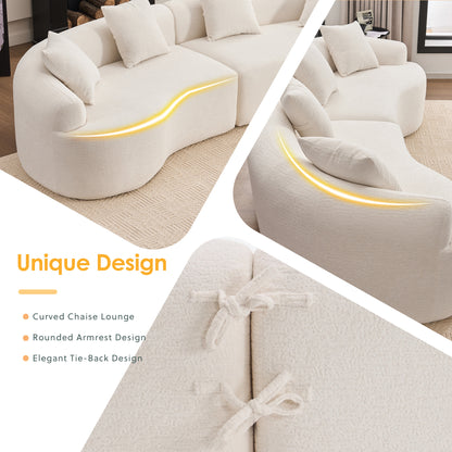 Curved Boneless Sofa,Compression Modular 110'' Sectional,White High-Density,Couches Sleeper for Living Room Bedroom Apartment Lounge,Chenille image 5