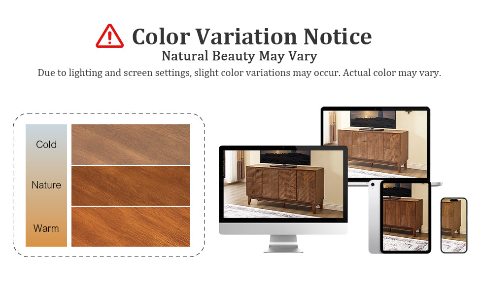 56" Mid Century Modern TV Stand, Wood Storage Cabinet with Carved Geometric Doors, 4 Door Media Console, Sideboard Buffet Cabinet for Living Room, Dining Room, Entryway image 2