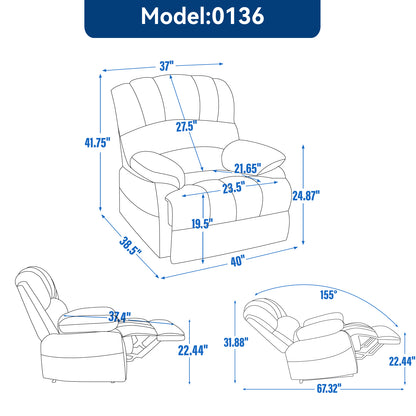 Large Manual Recliner Chair in Fabric for Living Room, Beige image 12