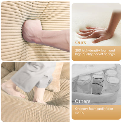 92" Oversized Cloud Modular Sectional Couch,Corduroy Fabric Extra-Wide Armrests Throw Pillows Ergonomic Design High Resilience Cushion Easy Assembly,For Living Rooms Bedrooms,Camel image 11