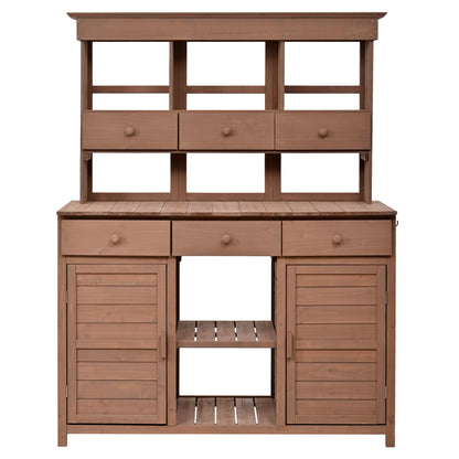 [Assembly Video Provided] TOPMAX 65.7'' H Tall Garden Potting Bench Table with Hutch,Patio Storage Workstation with 3 Shelves,6 Drawers,2 Bottom Cabinets&Side Hooks for Mudroom,Doorway, Brown image 10