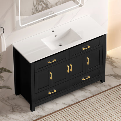 48" Black Bathroom Vanity with Resin sink Combo, Abundant Storage Cabinet -4 Soft close doors and 4 drawers image 3