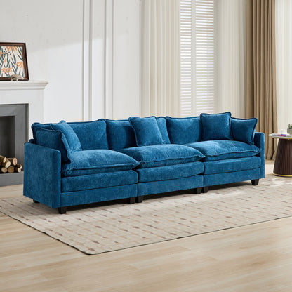 Cloud Sofa 3 Seats (Ottoman is not included), Modern Sectional Couch, for Living Room Bedroom and Apartment, Comfy Double Layer Upholstered Seat Cushion, Breathable Chenille Fabric,Blue,SW5013BL image 1