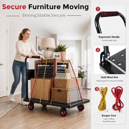28-3/4" Long x 18-3/4" Wide Platform Truck, Foldable Handcart with 4'' TPR 360-Degree Silent Wheels, 330lbs Heavy-Duty Push Dolly Cart, 4 Steel Load-Bearing Beams for Warehouse Garage Home Use image 2