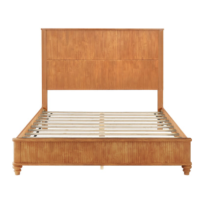 Solid Wood Bed Frame,Queen Platform Bed Frame with Headboard,Tall Headboard Natural Wood Bed,No Box Spring Needed,Natural image 6