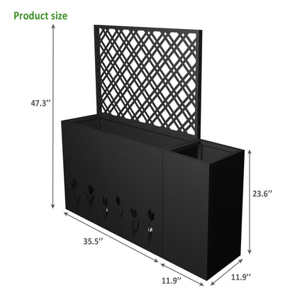 2-Piece Metal Planter Box with Trellis - 23.6in Depth Raised Garden Bed for Outdoor Indoor Use, Rust-Resistant Galvanized Steel Flower Planter with Drainage Holes, Tulip Black image 4