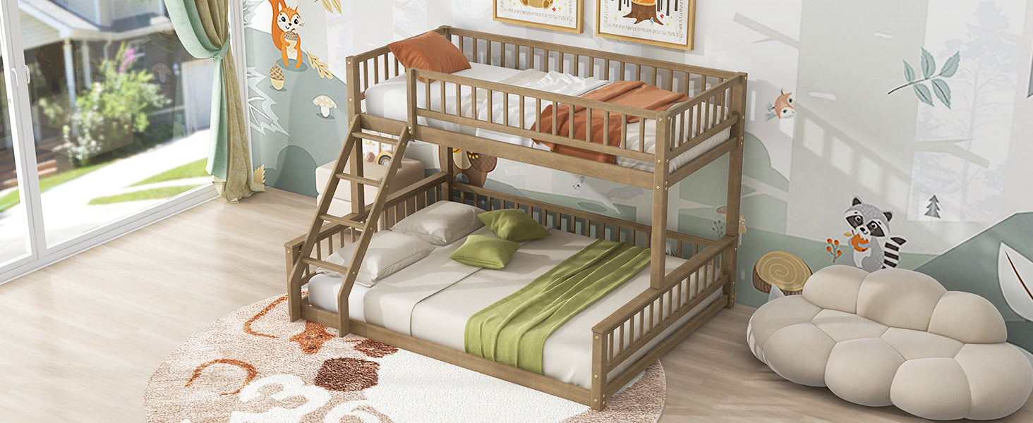 Twin XL over Queen Bunk Bed with Ladder and Guardrails, Walnut image 7