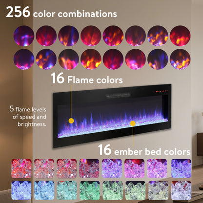 Smart 50" WiFi-Enabled Electric Fireplace Heater, Recessed in-Wall and Wall-Mounted image 3