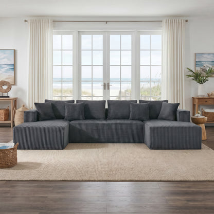 132.1 Inch Modular Sectional Sofa, U-Shaped Corduroy Sofa Couch with Double Chaise, Oversized Deep Seat Cloud Couch for Living Room, Apartment, Gray image 12