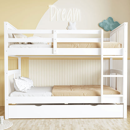 Full over Full Bunk Bed with Twin Size Trundle and Ladder-White(Old SKU: LT000204AAK) image 1