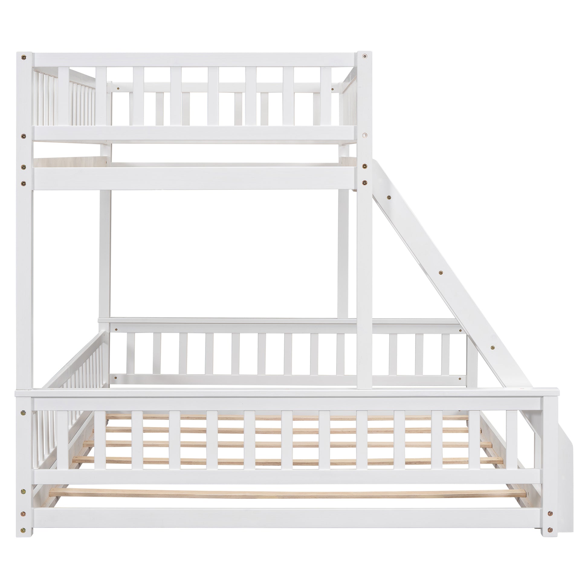 Twin XL over Queen Bunk Bed with Ladder and Guardrails, White image 12