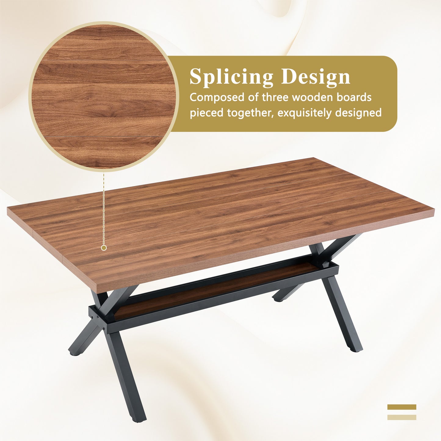 Table and chair set. 71 * 35.4 inch walnut MDF splicing desktop with X-shaped metal frame dining table.Includes 8 white PU dining chairs With Black Metal Legs.Making it an ideal choice for home. image 8