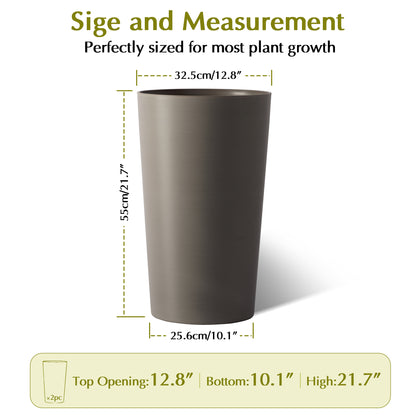 2 Pack Tall 21.7 in Planters for Outdoor Plants Modern Tall Square Planter Box Indoor Outdoor Porch Patio Flower Pot Modern Big Tapered Matte Tree Flower Pot for Garden, (Brown) image 5