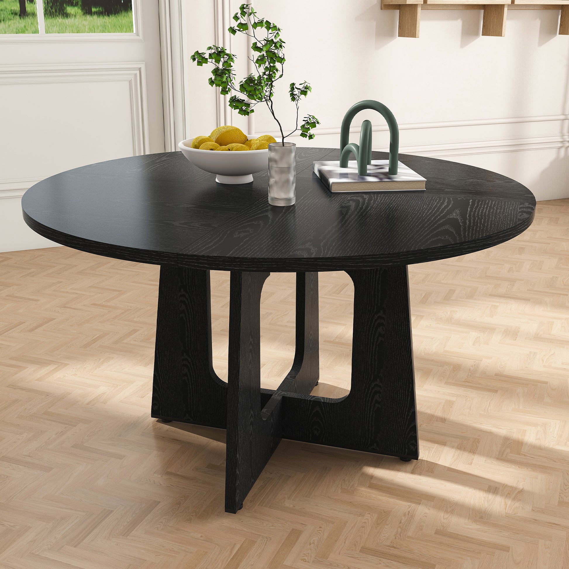 Spiced Round Dining Table for 4 - 47 Inch Farmhouse Kitchen Table, MDF Circle Table with Wood Grain Finish, 300lb Weight Capacity, Easy Assembly for Dining Room, Kitchen, Living Room -Black image 1