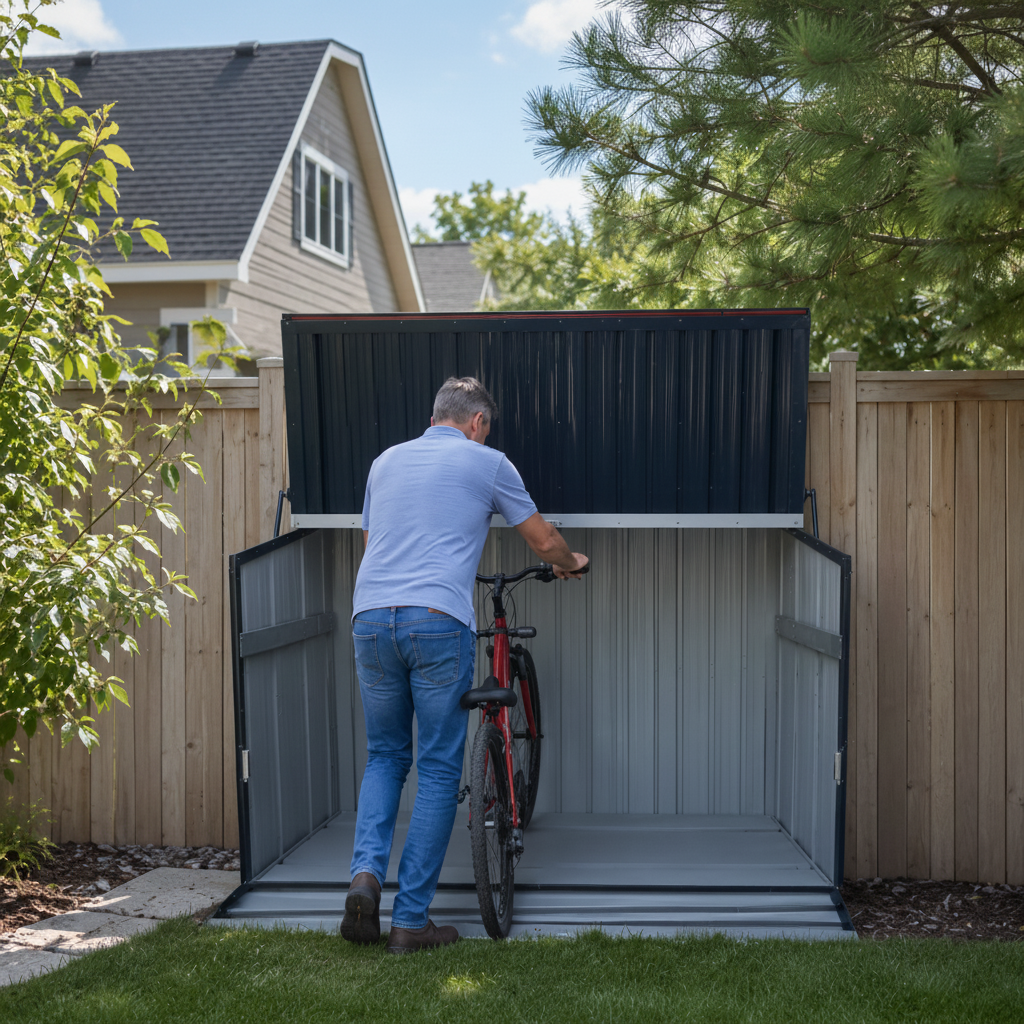Outdoor Galvanized Steel Storage Shed with Flip Top & Foldable Front Door, Large Capacity Metal Tool Cabinet for Indoor & Backyard Storage 594.39 US Gal 2.25m³ image 8