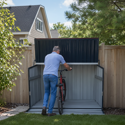 Outdoor Galvanized Steel Storage Shed with Flip Top & Foldable Front Door, Large Capacity Metal Tool Cabinet for Indoor & Backyard Storage 594.39 US Gal 2.25m³ image 8