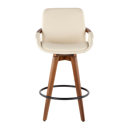Mid-Century Counter Stool in Walnut and Cream Faux Leather image 5