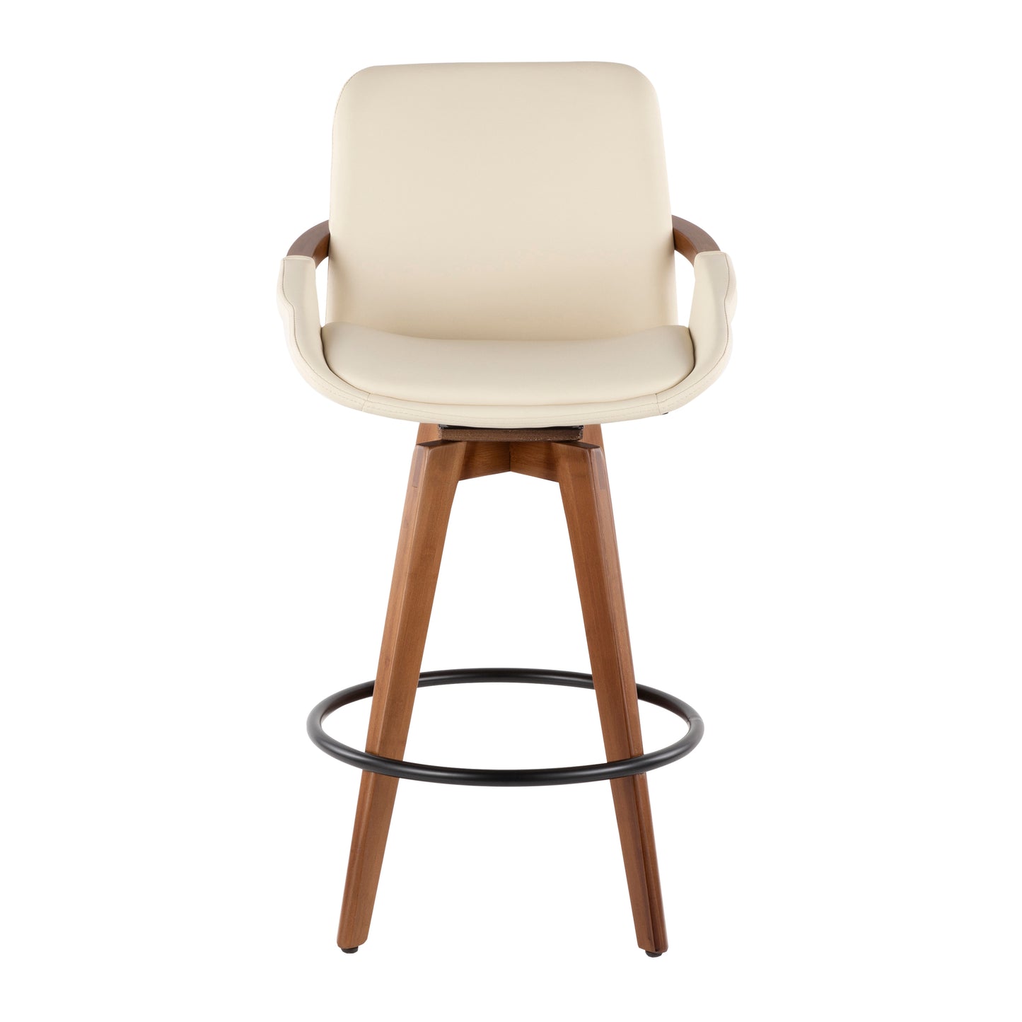 Mid-Century Counter Stool in Walnut and Cream Faux Leather image 5