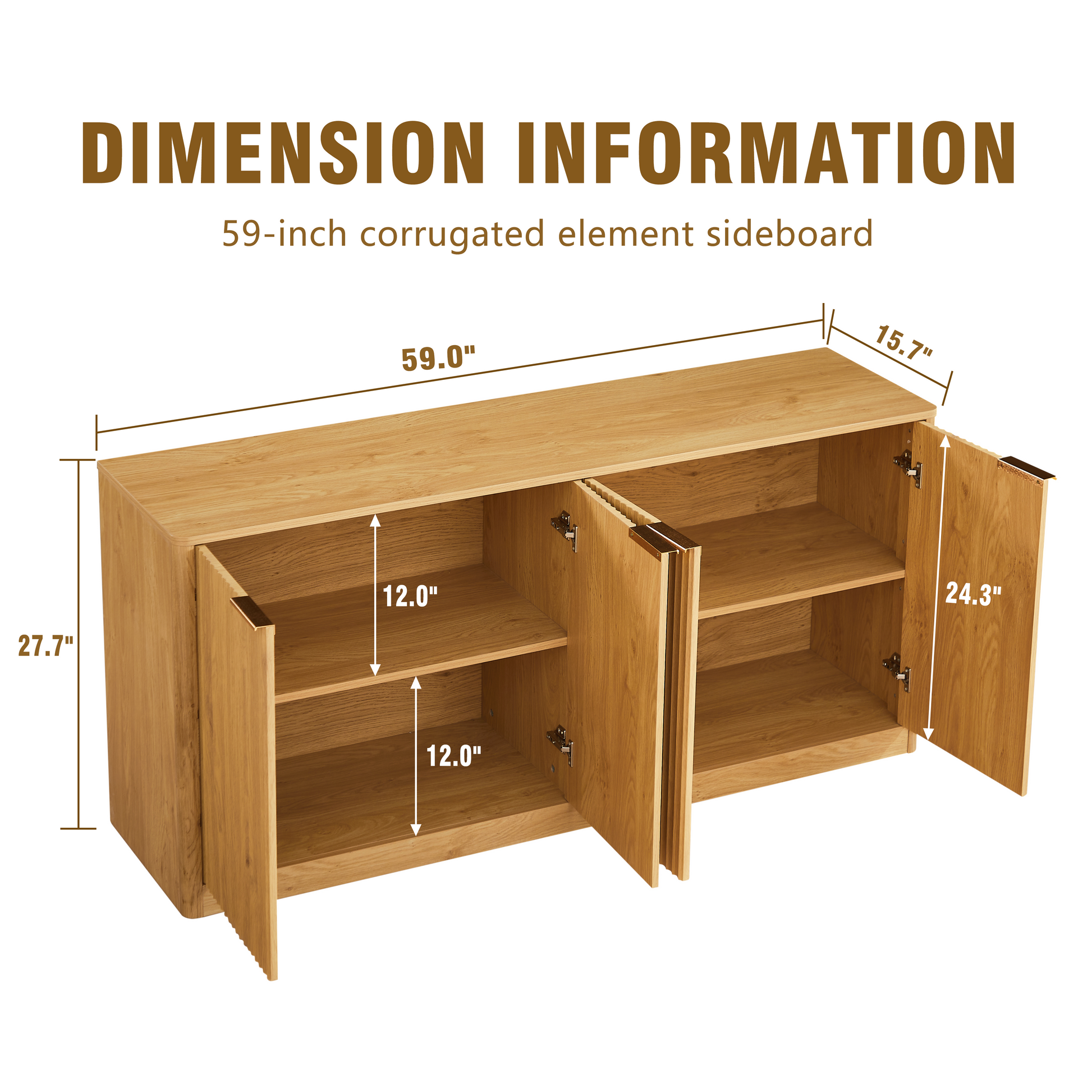 59-inch modern wavy sideboard, curved contour design storage cabinet, 4-door cabinet with storage function, suitable for kitchen/bedroom/living room, Natural, 59.0"L x 15.7"W x 27.7"H image 6