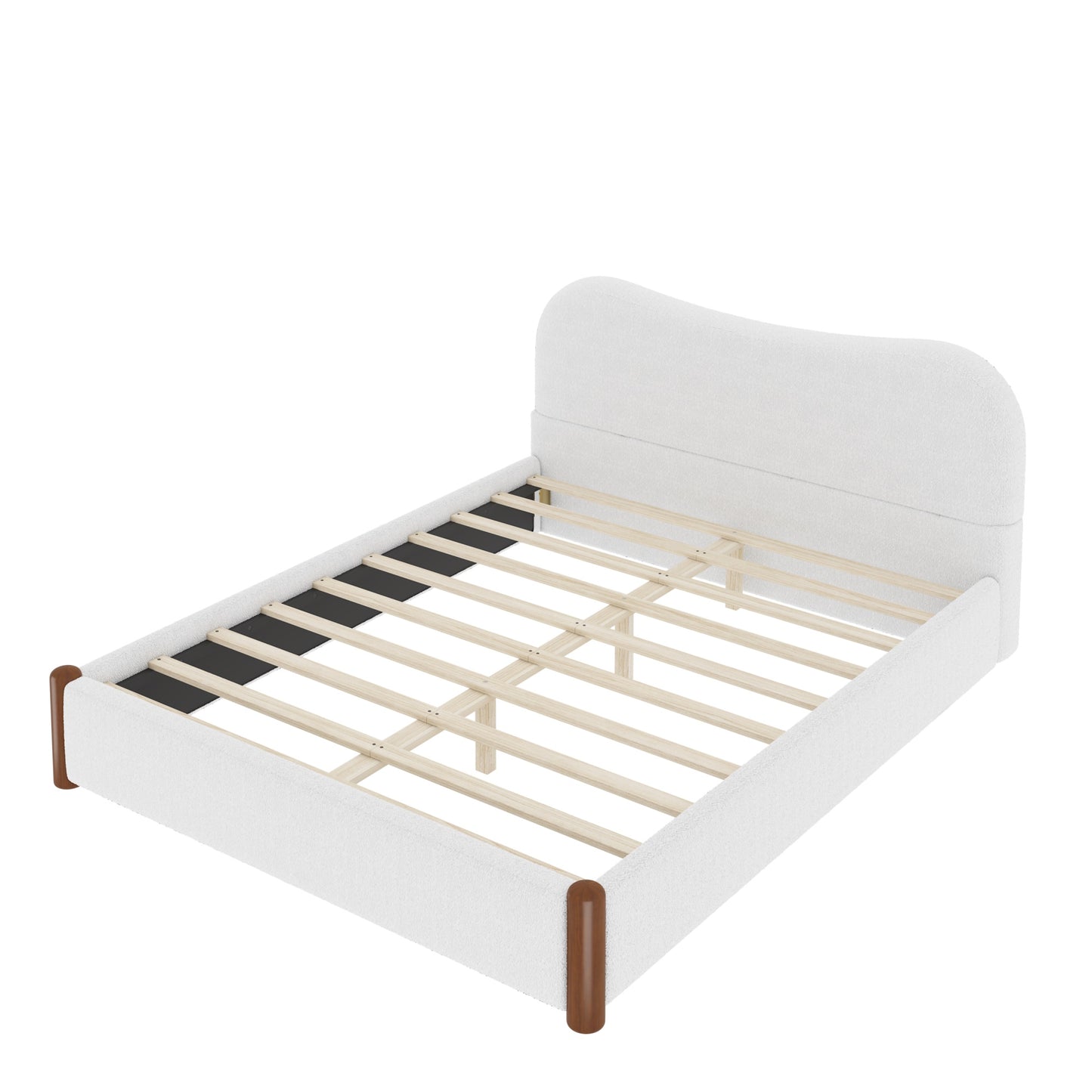 Queen Size Upholstered Platform Bed with Wood Supporting Feet, White image 11