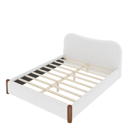 Queen Size Upholstered Platform Bed with Wood Supporting Feet, White image 11