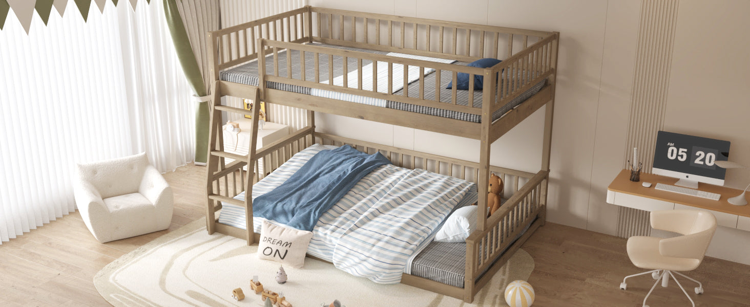 Full XL over Queen Bunk Bed with Ladder and Guardrails, Walnut image 6