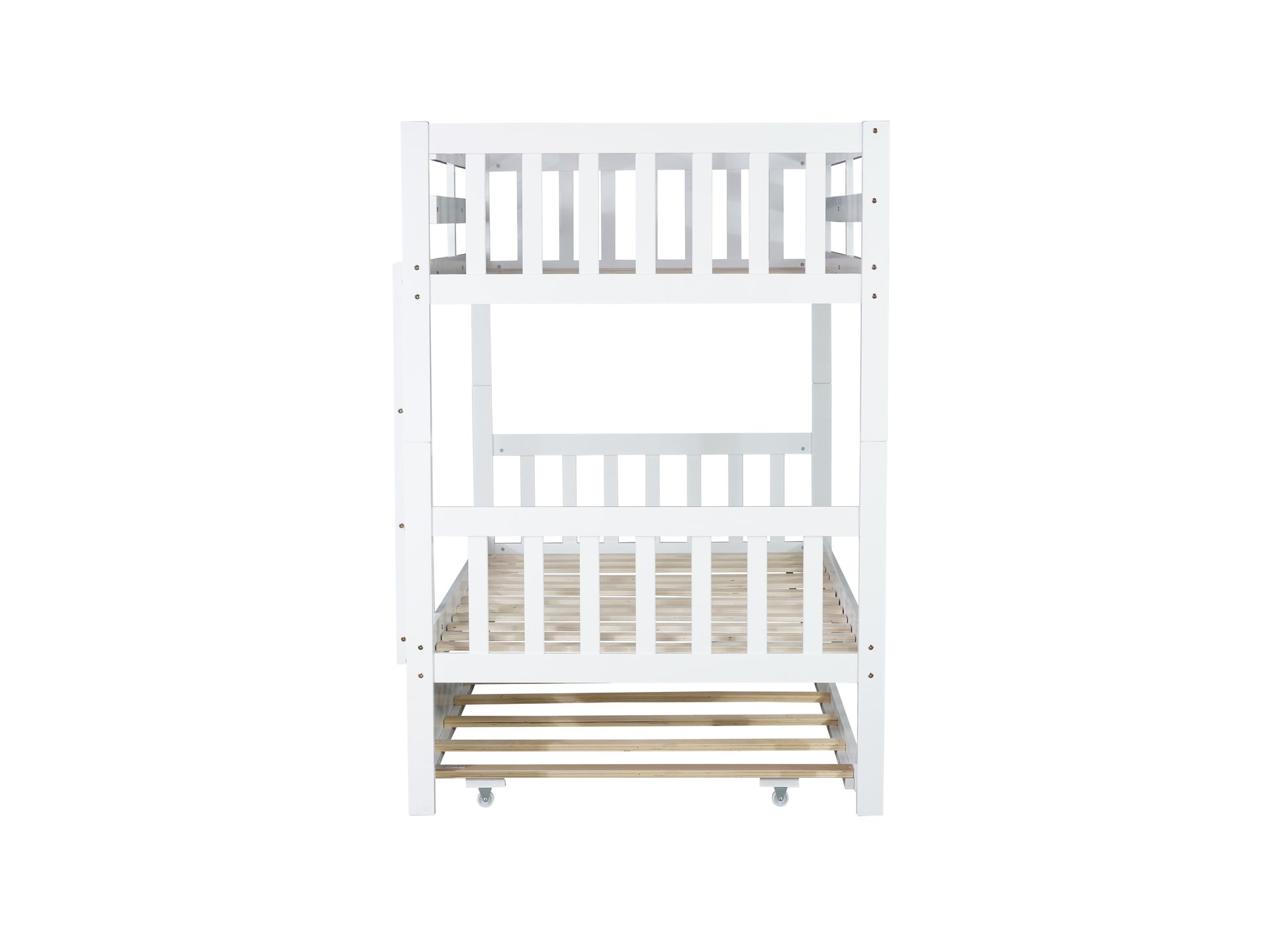 Twin Over Twin Rubber Wood Bunk Bed with Trundle, Convertible into Twin Size Beds, Twin Size Bunk Bed with Ladder and Safety Guardrails, White image 6
