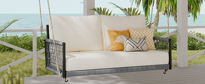 TREXM 1-Piece Woven Rope Outdoor Swing Sofa with Soft Cushions Seating 2 for Patio, Courtyard and Balcony (Beige) image 5