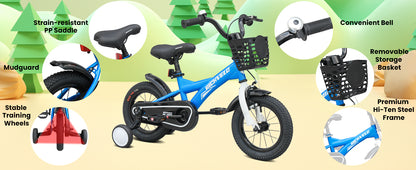 A1401 Kids Bike, 12 14 16 Inch Children Bicycle with Training Wheels, Front V-Brake & Coaster Brake, Basket, for Boys Age 3-7 Years Old image 11