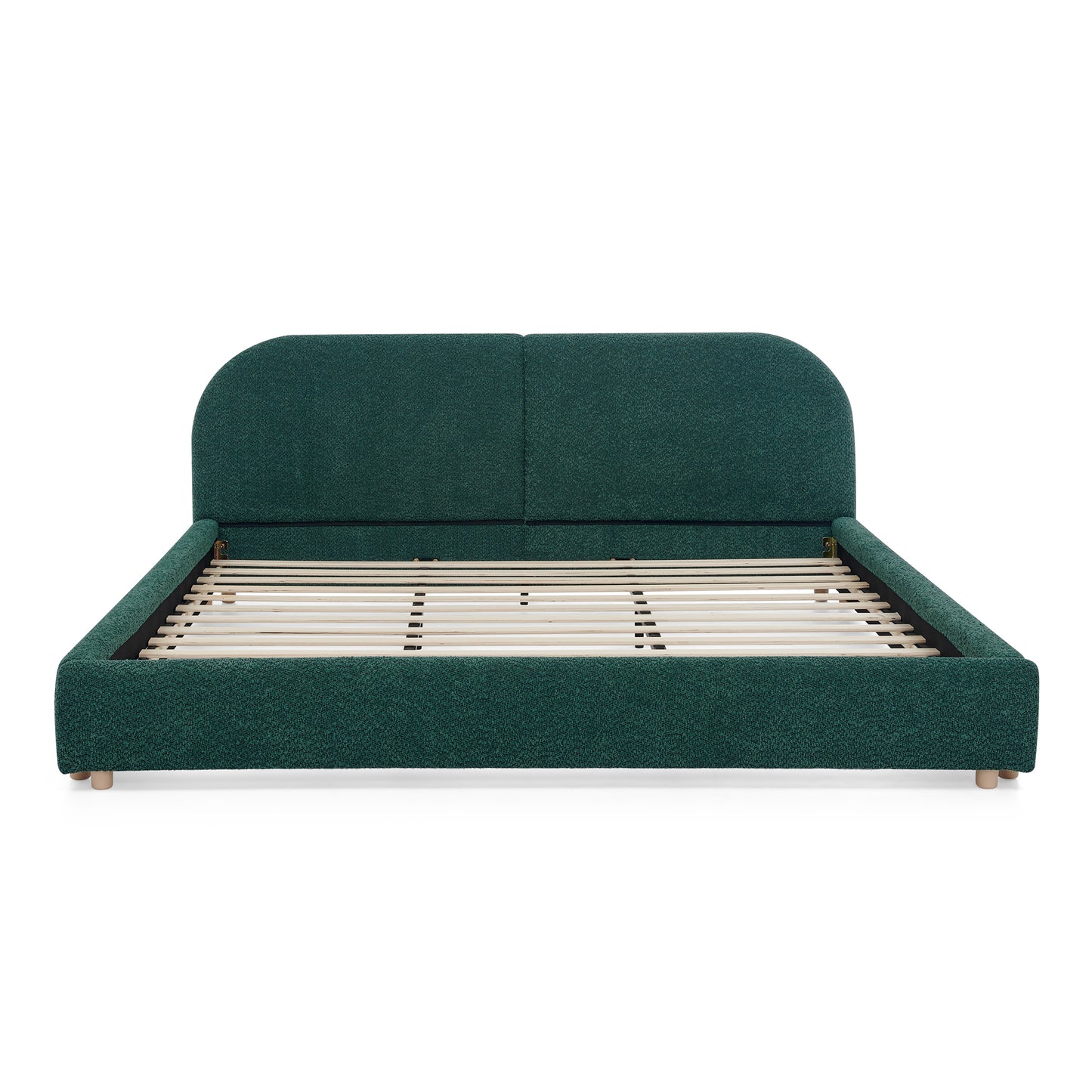 King Size Upholstered Bed Frame, Modern Minimalist Style with Tall Curved Headboard, Premium Circle Yarn Fabric & Sturdy Leg Support, Mattress Not Included-Green image 8